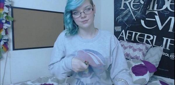  Sexy bluehaired smoking weed and showing herself